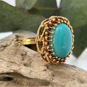 Galerie Madeleine Versailles Bague or jaune 750/1000 18k Turquoise années 50-60